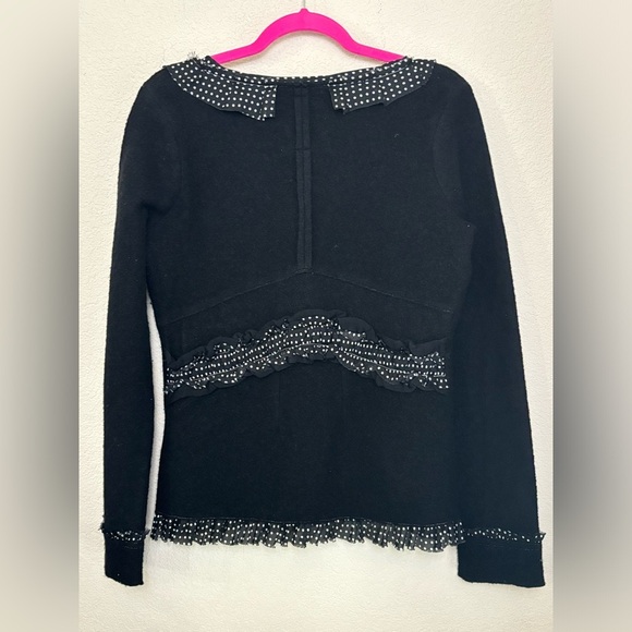 Sparrow Anthropologie Au Fait 100% Merino Wool Raw Hem Ribbon Trim Cardigan M - Picture 3 of 9